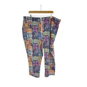Masseys Boho Colorful Eclectic Floral Artsy Unique Pull On Casual Pants 3XL